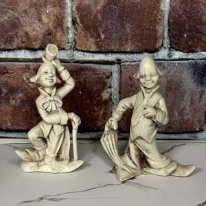 Set Of 2 VTG Enesco Clowns Ivory Porcelain Bisque Figurines Japan 1960s MCM